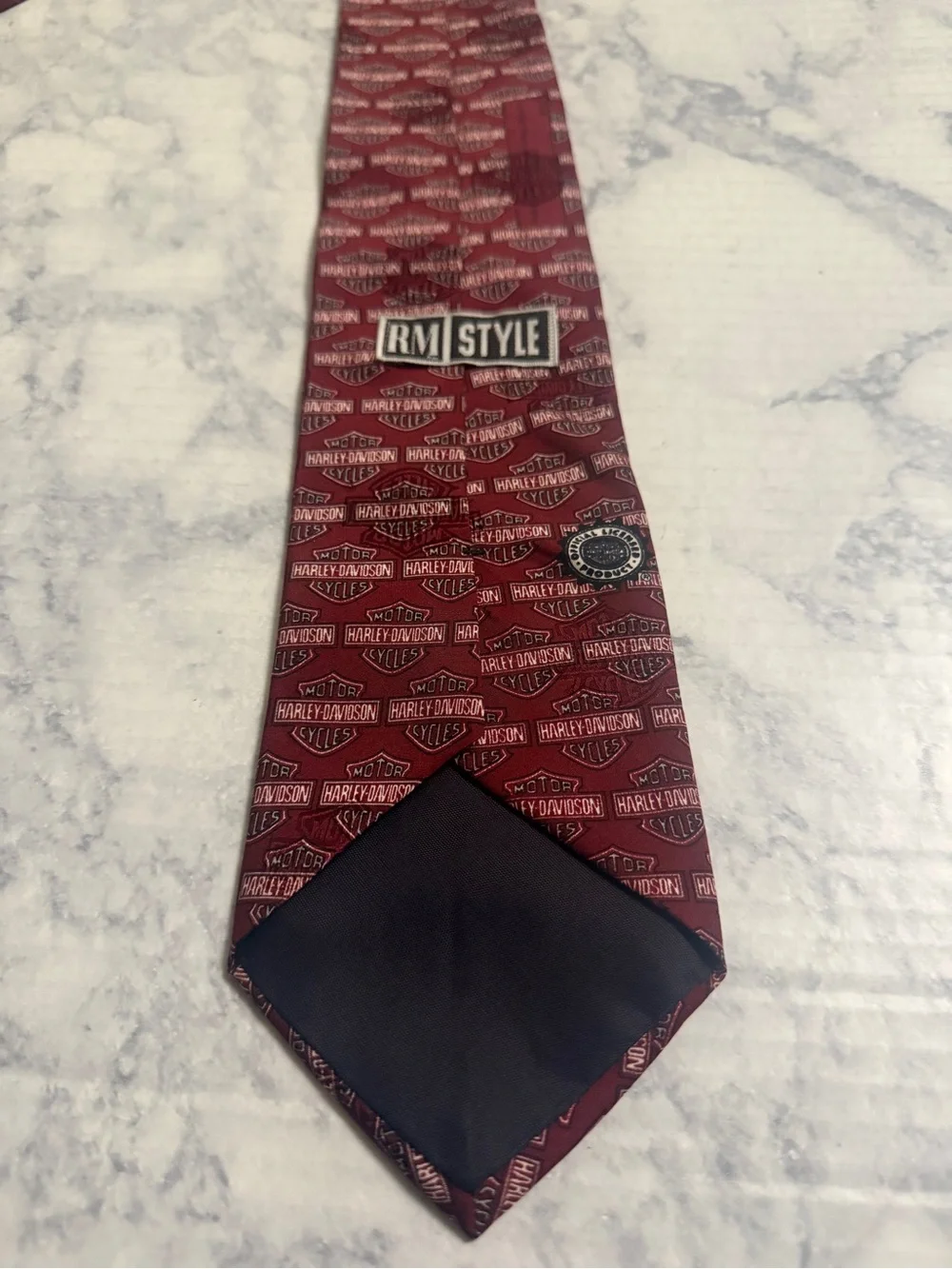 Ralph Marlin 90s Harley Davidson Classic Iconic Logo Burgundy Silk Tie RM Style